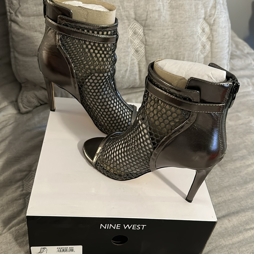 Nine West Pewter Cage Open Toe Booties - Picture 6 of 9